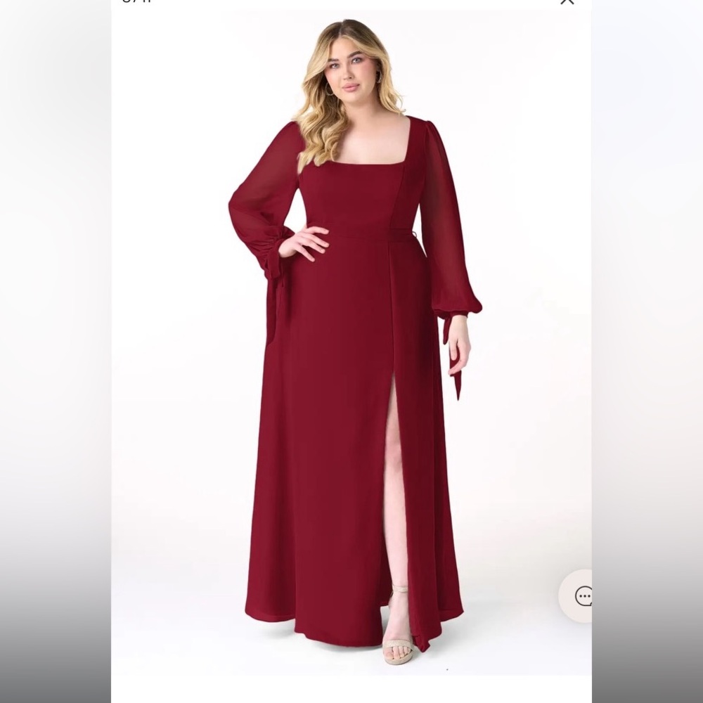 Azazie Leonia Burgundy A-Line Long Sleeve Chiffon Dress